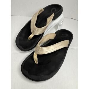 OOFOS OHANA Womans Flip Flop Sandals Champagne/Pearl Color Sz 8/38.